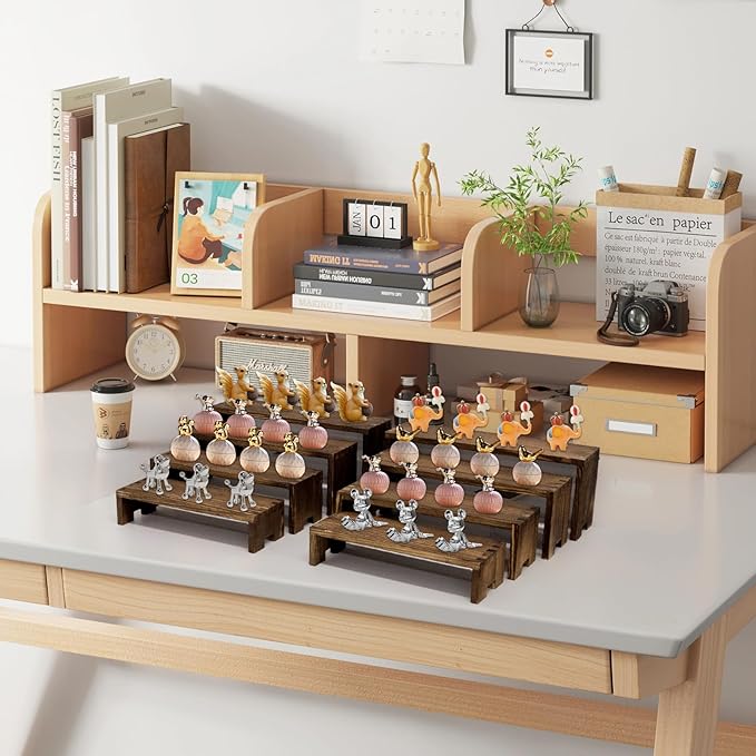 2 Set 8Pcs Large Display Riser Wood Risers Wooden Cupcake Display Stand 4Tiered Racks Perfume Display Dessert Food Stands for Vendors Event Party