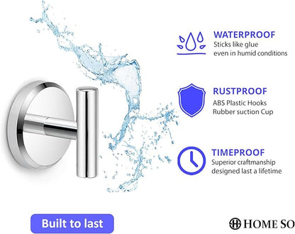 HOME SO Suction Cup Hooks T Shape (2 or 4 Pack) (Chrome, 2, Count)