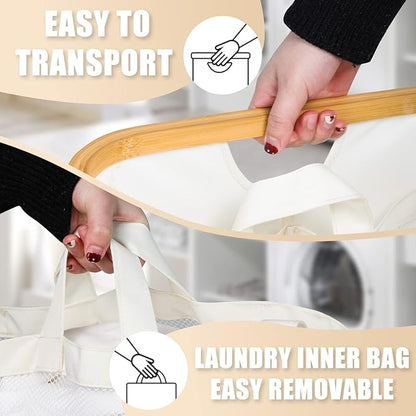Extra Large 3 Section Dirty Clothes Laundry Basket with Lid, Dirty Clothes Hampers with Removable Bags for Bedroom and Laundry Room, Beige