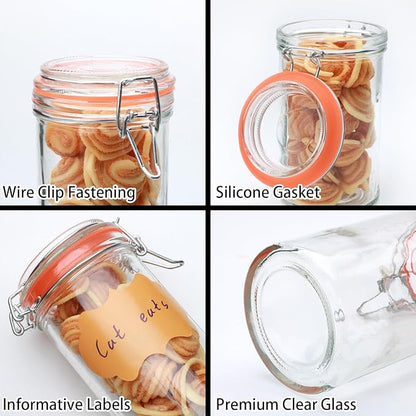Flrolove 16 oz Glass Jars with Airtight Lid, Set of 6 Mason Jars 16 oz, Glass Storage Jars, Airtight Glass Jars, Canning Jar，Glass Canister with Seal for Pickle, Vanilla, Cookie, Jelly