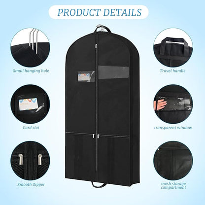 Travel Garment Bag with Accessories Zipper Pocket and Visible Transparent Window, 43" Heavy Duty Suit Bag for Suits, Tuxedos, Dresses, Coats