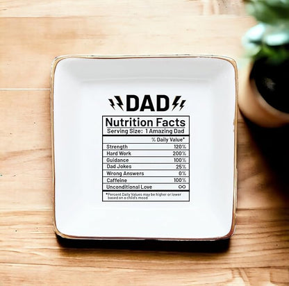 HatafaFurni Jewelry Tray Gift for Dad from Daughter, Son - Dad Nutrition Facts, Funny, Birthday, Christmas, Wedding Gift for Father, Jewelry Organizer for Men, Jewelry Holder for Men