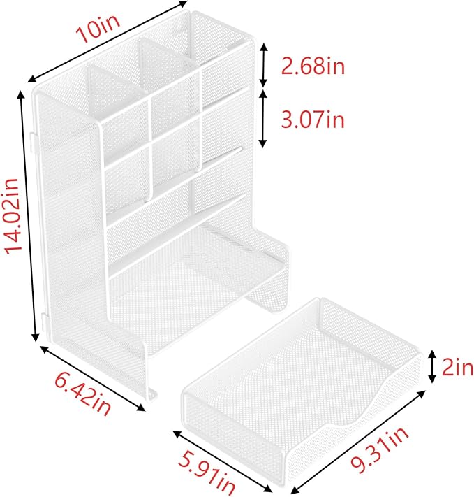 Pen Organizer for Desk, Multi-Functional Desk Organizer, Wall Mount Pen Holder with Drawer for School, Office, Home, Art Supplies, White