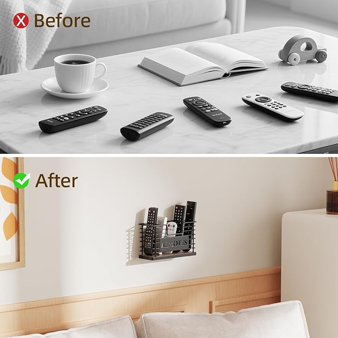 Remote Control Holder, 5-Slot TV Remote Holder Wall Mount, Universal Remote Caddy Large Size Design for Wall Table Living Room Bedroom, Easy Installation