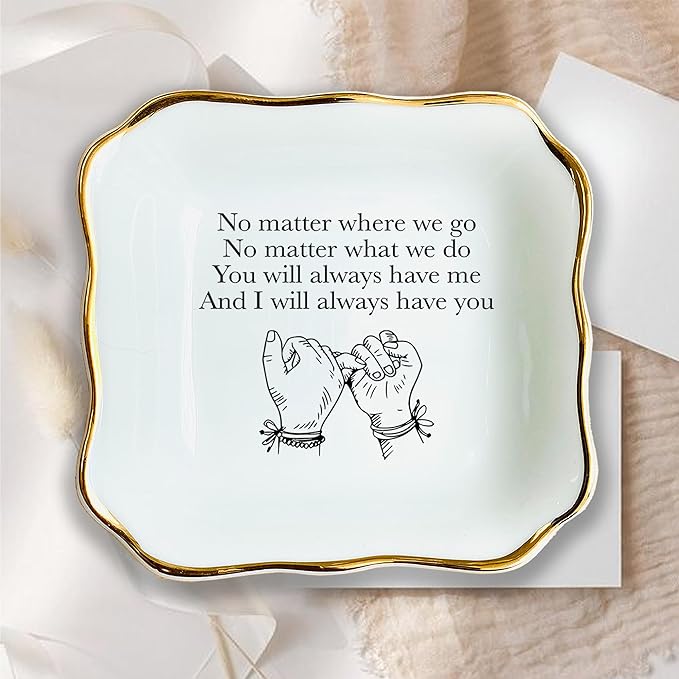 HatafaFurni Ceramic Ring Dish, White Jewelry Dish, Trinket Tray, Wedding & Vday Gift, No Matter Where We Go Lovers Day Gifts