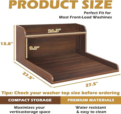 Royxen Washer Dryer Countertop with Shelf,2-Tier Laundry Countertop for Single Washer and Dryer,Soild Wood Washer Dryer Topper for Laundry Room Organization (Walnut)