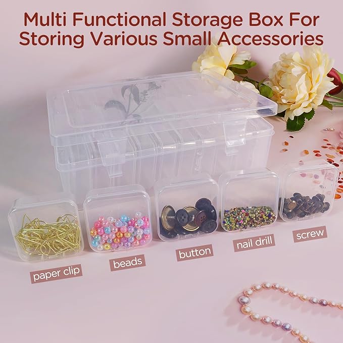 30Pack Bead Organizer Box With Hinged Lid - Clear Bead Storage Containers for Organizing DIY Jewelry Craft and Bracelet Making - Mini Plastic Bead Box (30Pack 2.15 X 2.15 X 0.8inch)
