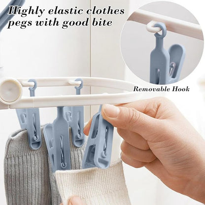 Portable Foldable Clothes Drying Rack, 20 Rotating Clips, Multi-Purpose Laundry Hanger for Underwear, Socks, Indoor/Outdoor Use, Compact, Lightweight, Convenient for Travel and Dorms (Blue)