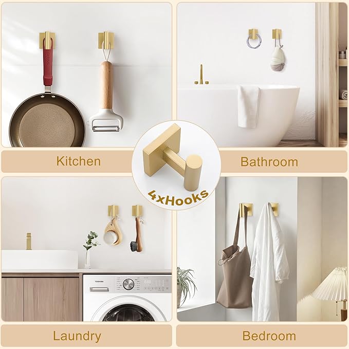 10 Pieces Brushed Gold Towel Bar Set, 23.6 Inch Bathroom Accessories Set SUS304 Stainless Steel Bathroom Hardware Set Towel Racks for Bathroom Wall Mounted.