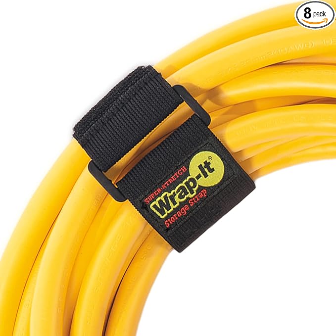 Super-Stretch Wrap-It Storage Straps - 12" (8 Pack) - Elastic Hook and Loop Cinch Straps