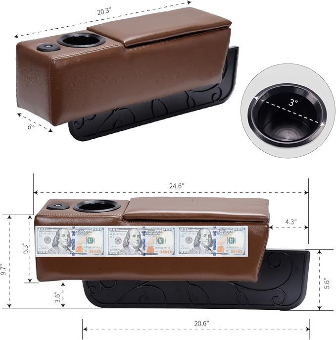 Sofa Armrest with Cup Holder, PU Leather Multifunctional Couch Arm Rest Insert, Removable Couch Caddy with Storage, Equipped with LED Reading Light & Wireless Charge Stand