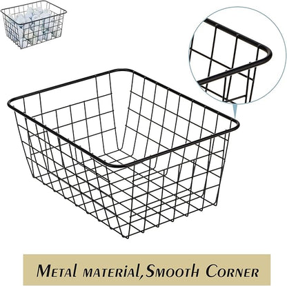Wire Kitchen Storage Basket 4 Packs,Perfect Pantry Organization Accessories Basket,Laundry Basket,Countertop Organization,Suitable for Kitchen,Bathroom,Bedroom,Tabletop,Stackable,Brown