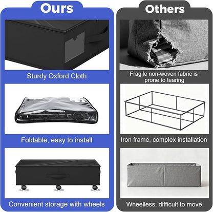 Babenest 4-Pack Under Bed Storage Organizer with Clear Zippered Lid, Foldable Rolling Underbed Drawers on 6 Wheels, Space Saving Clothes, Shoes, Toy Storage for Bedroom, Dorm, Closet