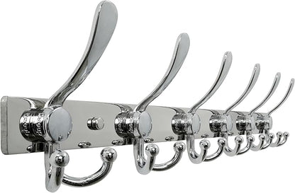 Dseap Coat Rack Wall Mount 2.0 Pro: 24” Long, 3X Tougher, Heavy Duty Stainless Steel Wall Coat Hanger with 6 Tri Hooks for Clothes Jackets Hats Entryway Closet, Chromed