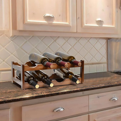 8 Bottle Wooden Wine Rack,2 Tier Free Standing Wine Storage Holder,Retro Minimalist Style Home Decorations Wine Display Shelves for Cabinet,Cupboard,Countertop