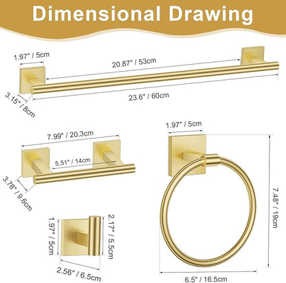 Brushed Gold Bathroom Hardware Towel Bar Set, 5 Pieces Double Dase Toilet Paper Holder Towel Holder Set, 23.6 Inch Stainless Steel Towel Rack for Bathroom Wall Mount