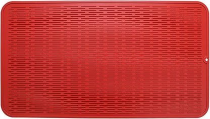 Silicone Dish Drying Mat for Multiple Usage,Easy clean,Eco-friendly,Heat-resistant Silicone Mat for Kitchen Counter or Sink,Refrigerator or Drawer Liner Red 4XL 32 inches x 18 inches