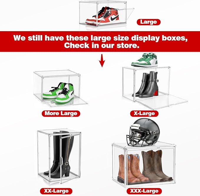 DAYOOH 10 Pack Acrylic Shoe Boxes Stackable, Size 12 Clear Shoe Display Cases Plastic Shoe Container Boxes Sneaker Storage Bins