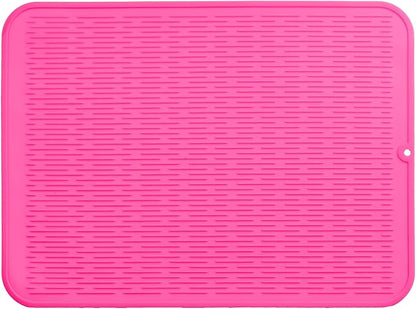 Silicone Dish Drying Mat for Multiple Usage,Easy clean,Eco-friendly,Heat-resistant Silicone Mat for Kitchen Counter or Sink,Refrigerator or Drawer Liner Rose 2XL 24 inches x 18 inches