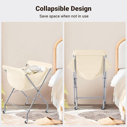 ELYKEN Laundry Cart with Wheels, 33”H Easy Rolling Laundry Hamper with Removable Liner Bag, Sturdy Metal Frame Clothes Basket with 4 Casters and 2 Brakes