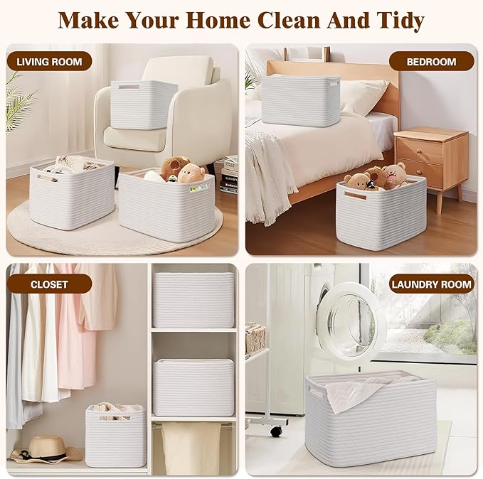 Storage Baskets for Organizing, 4 Pack Storage Baskets for Shelves, Woven Basket for Shelves, Closet Organization, Rectangle Organizer Basket Gifts Empty, 13"Lx8.7"Wx7.9"H Decorative Bins with Handles