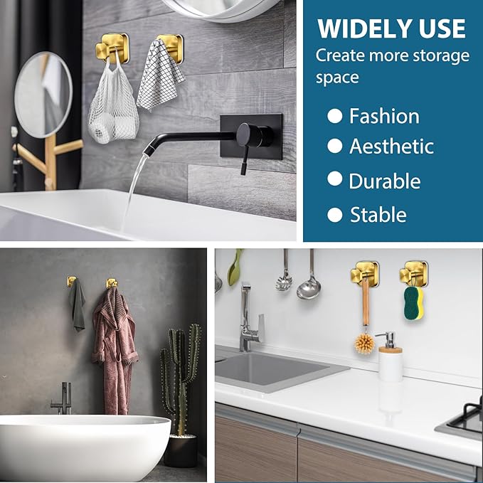 AbluFirst Suction Cup Hooks for Shower,No-Drill Removable Duty Shower Suction Cup Wreath Hooks for Bathroom Wall, Glass, Windows,Mirrors Kitchen to Hang Towels,Robes,Coat, Loofah-Gold(4 Pack)