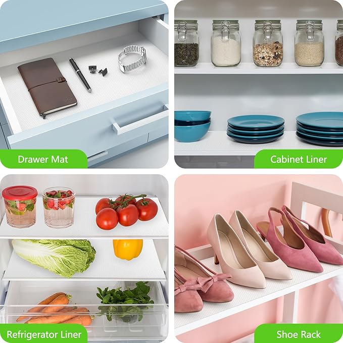 White Shelf Liners for Kitchen Cabinets Non Adhesive Drawer Liner for Bathroom Waterproof Refrigerator Liners for Shelves Fridge Plastic Mats Cabinet Cupboard Liner 23.6 x 393.7 Inches