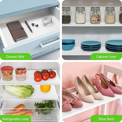 White Shelf Liners for Kitchen Cabinets Non Adhesive Drawer Liner for Bathroom Waterproof Refrigerator Liners for Shelves Fridge Plastic Mats Cabinet Cupboard Liner 23.6 x 393.7 Inches