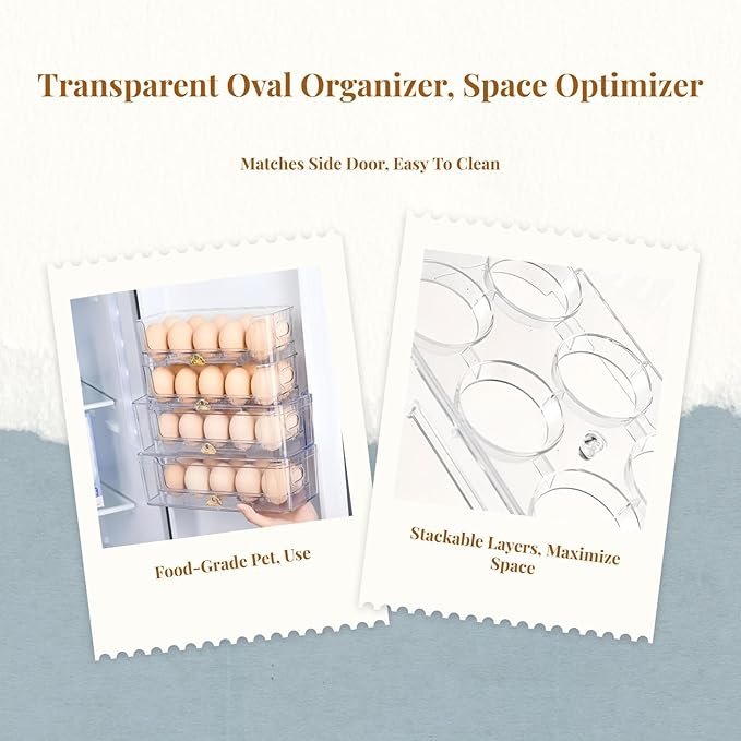 Egg Holder,Home Egg Container for Refrigerator Side Door Egg Dispenser Stackable Organizer Tray Container for Kitchen or Pantry Organizers and Storage Cupboard Cabinet