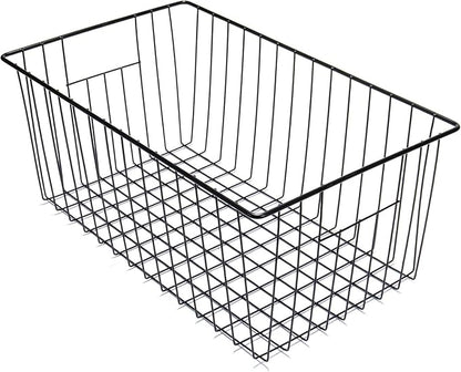 Upright Freezer Organizer Bins， Freezer Baskets for 16, 17, 21 cu.ft Standup Freezer, Wire Storage Baskets with Built-in Handles for Frozen Foods, Snacks, Vegetables, Fruits and More, Set of 6 , Black