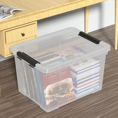 Sandmovie 4 Packs 50 Quart Large Plastic Clear Storage Box with Wheels, Clear Totes for Storage with Lids