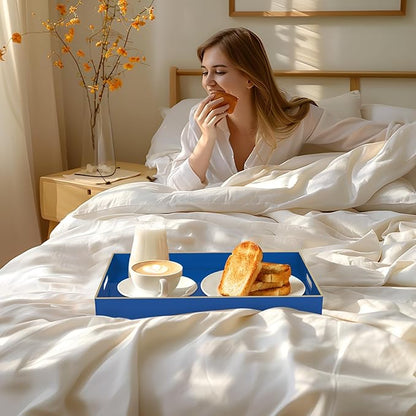 MAONAME Navy Blue Serving Tray with Handles, Modern Decorative Trays for Coffee Table, Plastic Rectangular Trays for Ottoman, Bathroom, Decor, 15.8” x 10.2” x 1.4"