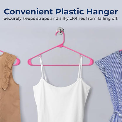 SereneLife 30-Piece Plastic Hangers for Clothes – Non-Slip Heavy Duty Slim Coat Shirt Dress Closet Hanger Set with 5.5 lbs Capacity Space Saving Design and Smooth Finish with 360° Swivel Hook Pink