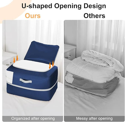 Easortm Comforter Storage Bag - 110L Large Capacity Blanket Storage Bags Ultra Space Saving Self Compression Organizer, Washable Compression Bags for Storage Comforter Blanket, 4-Pack, Navy Blue