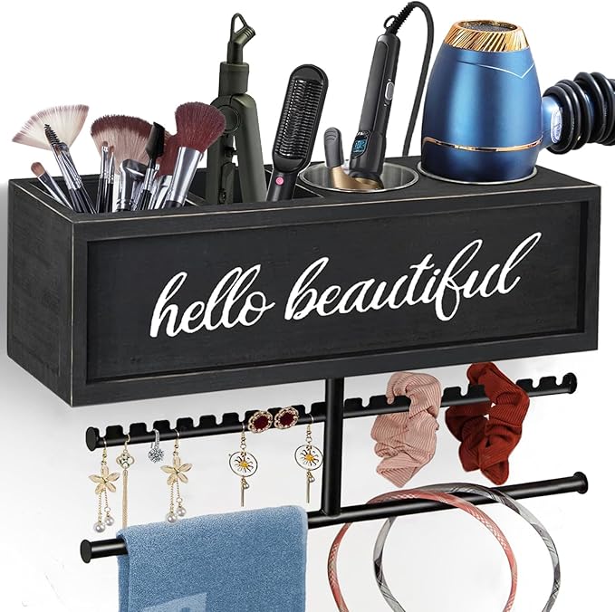 Ronjnndc Rustic Hair Dryer Holder Wall Mounted,Hair Styling Tools & Accessories Organizer,Bathroom Supplies & hot Tools vanities Organizer Caddy,for Storage Flat Iron,Blow Dryer,Curling Iron,Towel