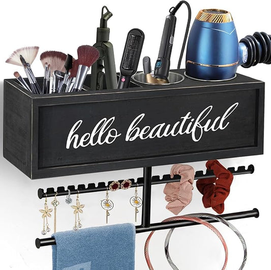Ronjnndc Rustic Hair Dryer Holder Wall Mounted,Hair Styling Tools & Accessories Organizer,Bathroom Supplies & hot Tools vanities Organizer Caddy,for Storage Flat Iron,Blow Dryer,Curling Iron,Towel