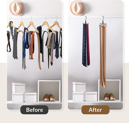 ZEDODIER Tie Hanger for Closet, 2 Pack Rotatable Tie Organizer for Men with 16 Hooks, Heavy Duty Space Saving Tie Rack for Ties and Belts, Black