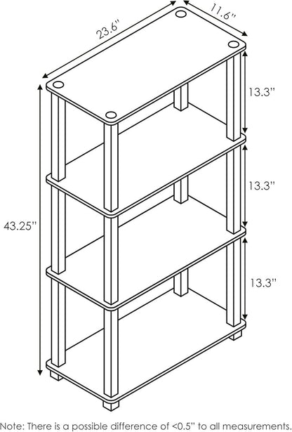 Furinno TURN-S-TUBE Storage Shelves, 4-Tier Book Shelf, Corner Shelf, Toolless Open Shelves, for Organization and Storage, Living Room, Garage, Home Office, Walnut