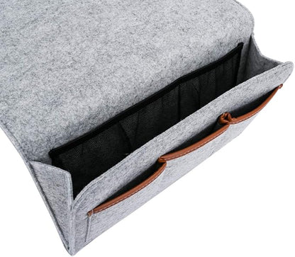 Zafit Bedside Caddy, 6 Pockets Large Size Bedside Storage Organizer Bedside Organizer Caddy for Magazine Remotes Phone (13.4'' x 18.1'', Light Grey)