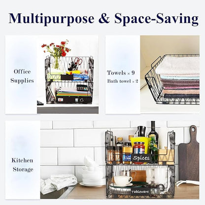 4 PACKS XXL Kitchen Organization and Storage Pantry Baskets, Fruit & Vegetable Basket for Kitchen Cabinet, Stackable Wire Baskets for Snack Chips Onion Potato Cans