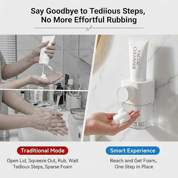 Automatic Facial Cleanser Foaming Dispenser, Touchless Infrared Foam Maker with Adjustable Output, Optimized for Liquid Face Wash, Compatible with Hand Soap & Body Wash, Rechargeable IPX6 Waterproof