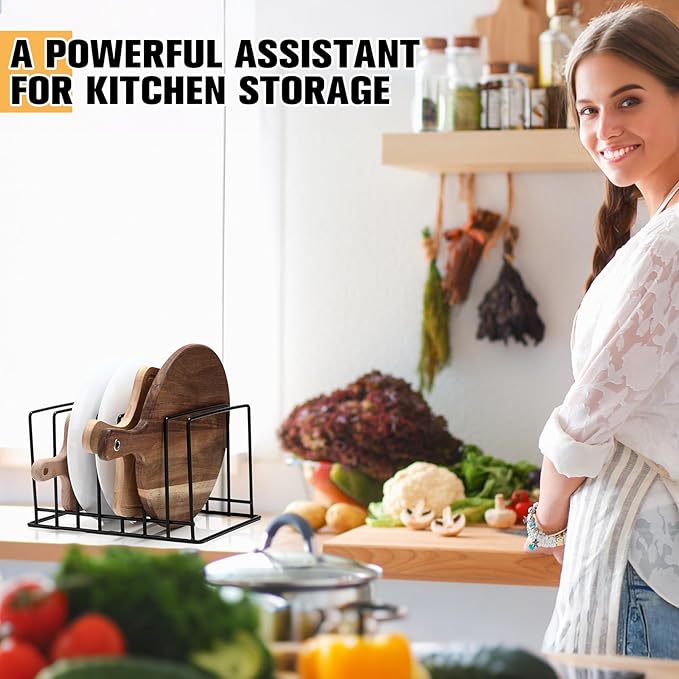 Chunful 2 Pack 7-Slot Cutting Board Rack Organizer Cookie Baking Sheet Rack Pan Organizer Pot Lid Holder Metal Tray Dividers for Kitchen Cabinet Storage Bakeware