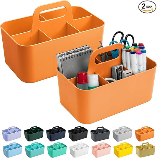 Tiawudi 2 Pack Plastic Caddy with Handle, Stackable Storage Organization for Cleaning, Bath, Makeup, Art, Craft, Stationery, Classroom and Office, Portable Tote Organizer