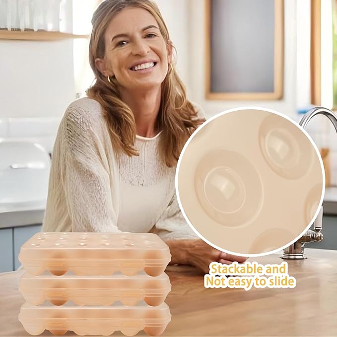 Portable Plastic Egg Storage Box, 18 Tray Shockproof Egg Protector Tray, Folding Eggs Holder Carrier, Eggs Slot Tray Holder Box, for Outdoor Camping Picnic BBQ Hiking(Khaki)