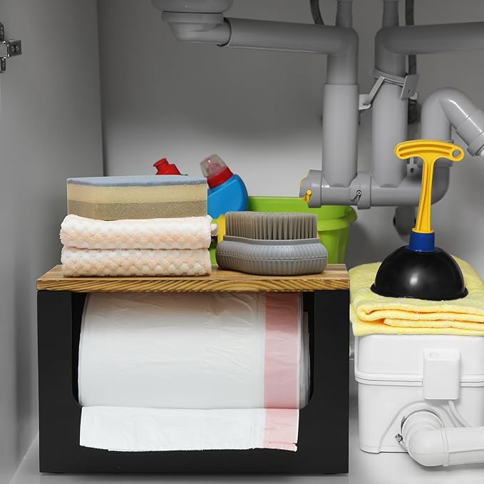 Trash Bag Dispenser,Wood Garbage Bag Dispenser,Stackable Trash Bag Holder,Under Sink for Kitchen, Pantry, Laundry Room, Cabinet Organizer and Storage