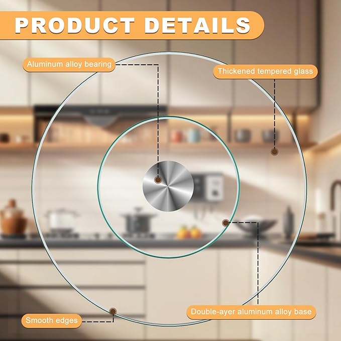 39" Tempered Glass Lazy Susan Turntable - Round Rotating Serving Tray for Dining Table, Kitchen, Party - Heat-Resistant, Silent Spinner, Modern Design