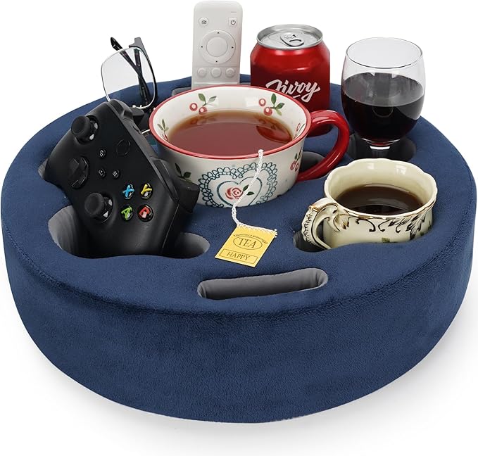 Couch Cup Holder Pillow - Cup Glass Cozy Pillow | Couch Caddy Sofa Bed Buddy Holds Drinks, Snacks, Remote, Phones, Tablet. Keep Drinks Stand and Prevent Spills for Car, Park, Beach, Picnic.(Navy)