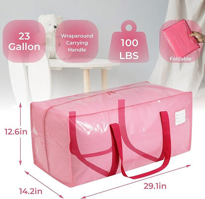 6 Pack Extra Heavy Duty Large Moving Bags with Comfortable Handle & Strong Zipper,Storage Totes for Space Saving Moving Storage College Supplies Alternative to Moving Box,Pink