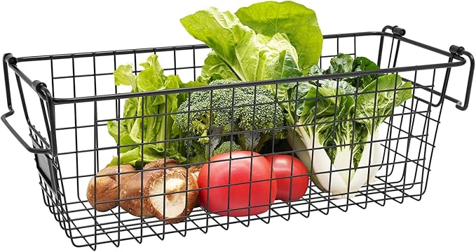 Stackable Metal Wire Rectangular Storage Basket Set For Kitchen or Bathroom, Kitchen Wire Baskets Farmhouse Decor Metal Food Storage Organizer