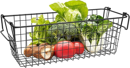 Stackable Metal Wire Rectangular Storage Basket Set For Kitchen or Bathroom, Kitchen Wire Baskets Farmhouse Decor Metal Food Storage Organizer